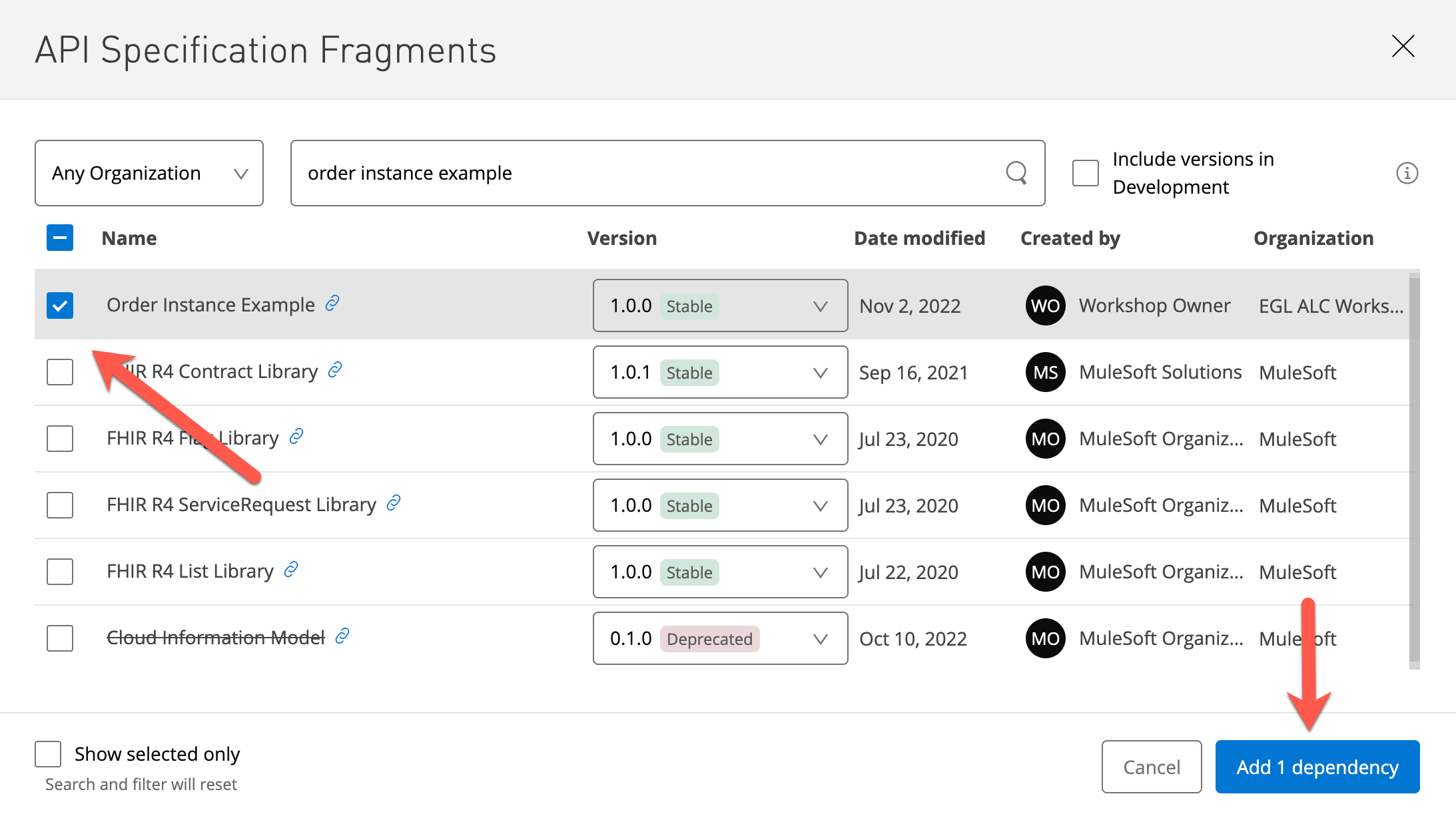 module1 lab2 design center dependency select