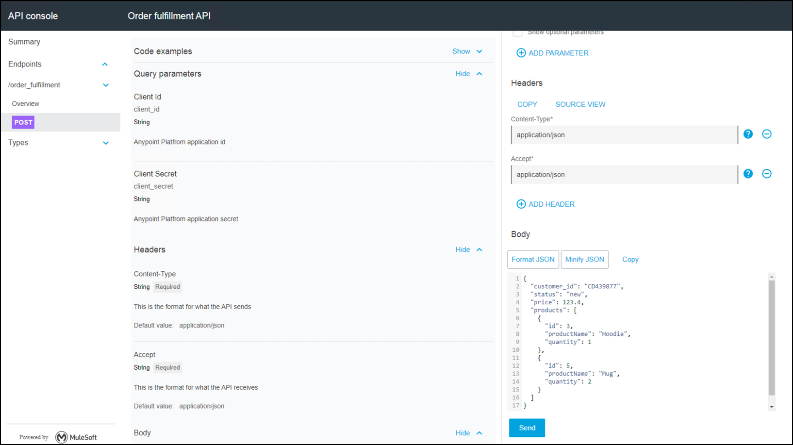 module10 lab2 api console post button fulfillment
