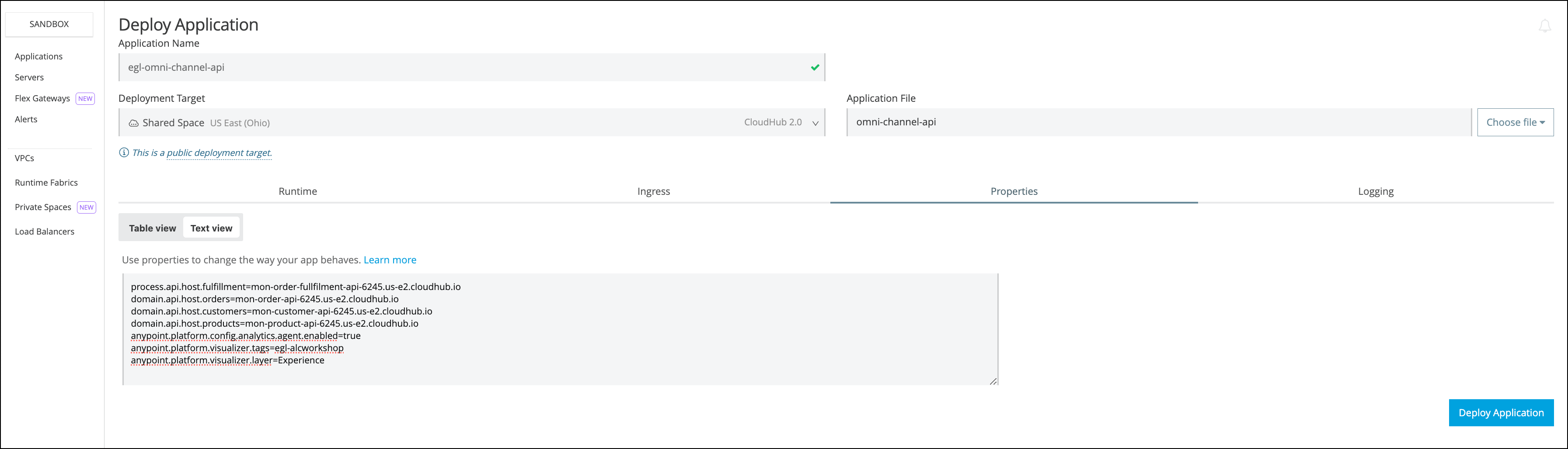 module6 lab1 deploy properties tab